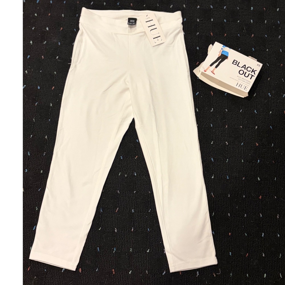 Hue Cotton Capri Leggings White Wide Waistband soft XS NEW